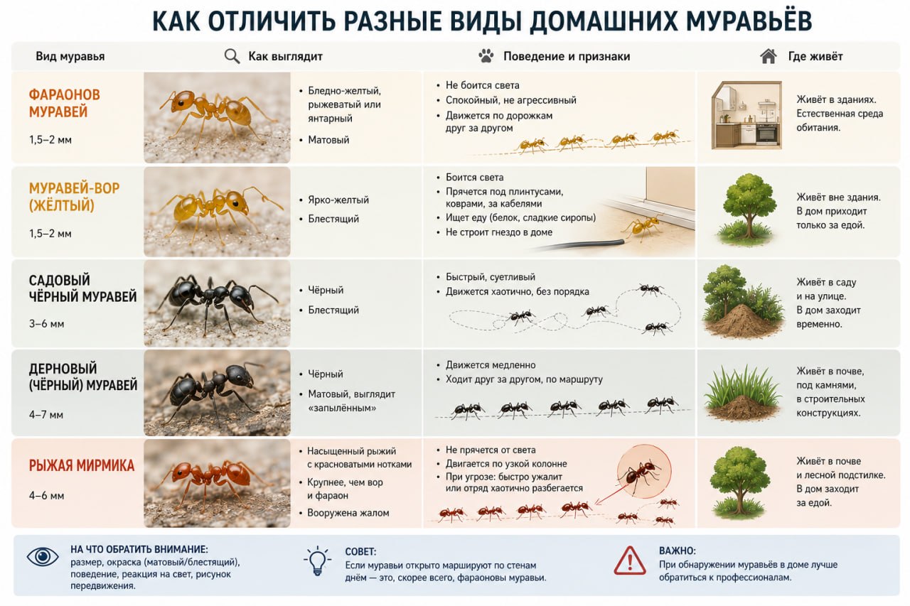 Как отличить разные виды домашних муравьев по внешнему виду и поведению